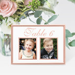 Rose Gold Elegant Wedding Photo Table Number<br><div class="desc">Elegant and unique custom wedding table number cards feature childhood photos of the bride and groom at an age that corresponds with the table number. To customise: type in the table number, click "change" by the default photos to upload your own digital or scanned photos, and add that individual table...</div>