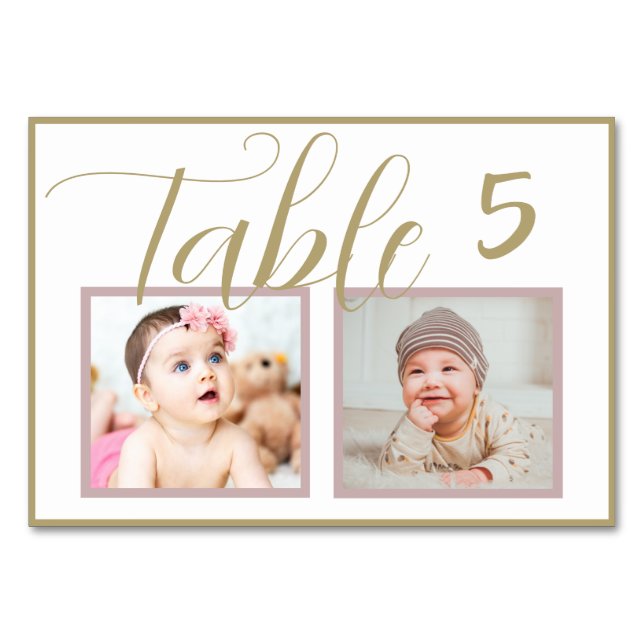 Rose Gold Elegant Wedding Photo Table Number (Front)