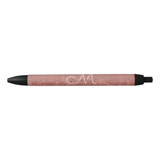 Rose Gold Elegant Wedding Reception Monogram Black Ink Pen (Front)