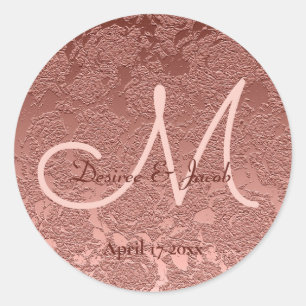 Rose Gold Elegant Wedding Reception Monogram Classic Round Sticker