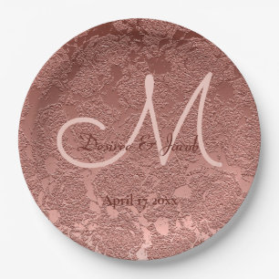Rose Gold Elegant Wedding Reception Monogram Paper Plate