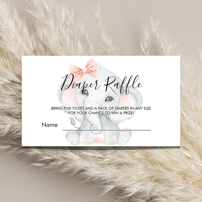 Rose gold elephant girl baby shower diaper raffle enclosure card (Creator Uploaded)