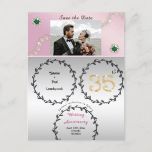 Rose Gold Emerald 35th Anniversary Save the Date Postcard