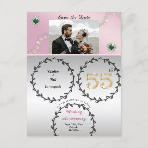 Rose Gold Emerald 55th Anniversary Save the Date Postcard