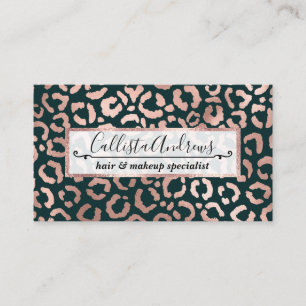 Rose Gold Emerald Leopard Cheetah Animal Print Business Card