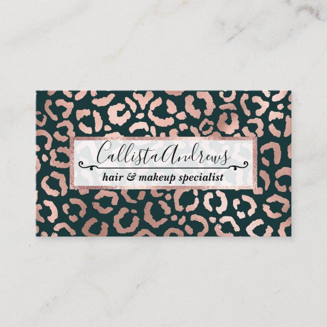 Rose Gold Emerald Leopard Cheetah Animal Print Business Card (Front)