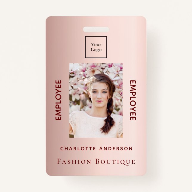 Rose gold employee photo luxurious business logo ID badge (Front)