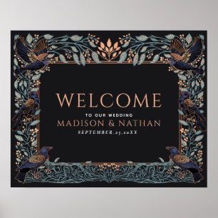 Rose Gold Enchanted Raven Floral Wedding Welcome Poster