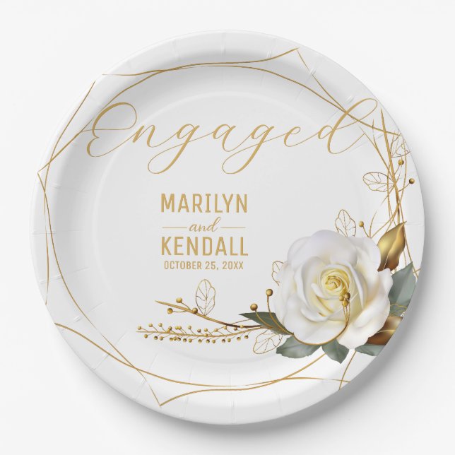 Rose Gold Engagement  Paper Plate (Front)