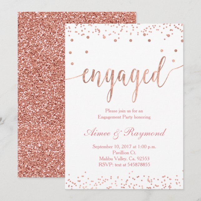 Rose Gold Engagement Party Invitation (Front/Back)