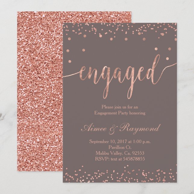 Rose Gold Engagement Party Invitation Card (Front/Back)