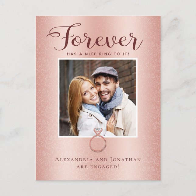 Rose Gold Engagement Photo Announcement Postcard (Front)