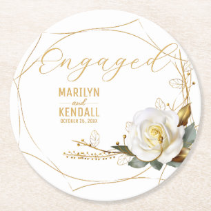 Rose Gold Engagement Round Paper Coaster