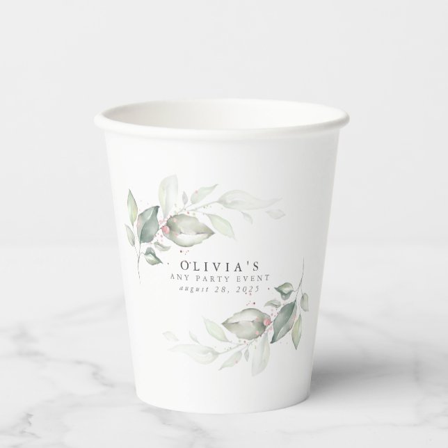Rose Gold Eucalyptus Greenery Boho Dreamy Paper Cups (Front)