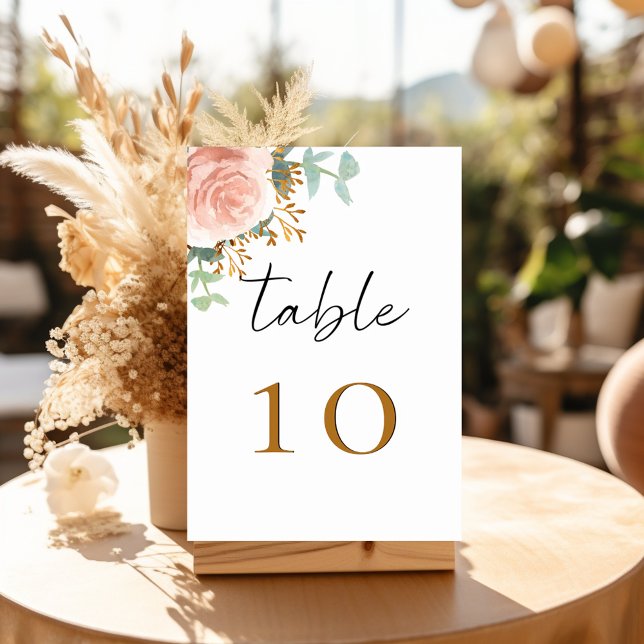 Rose gold eucalyptus greenery floral table number (Creator Uploaded)