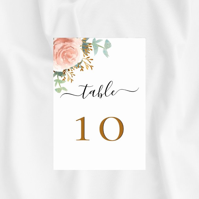 Rose gold eucalyptus greenery floral table number (Creator Uploaded)