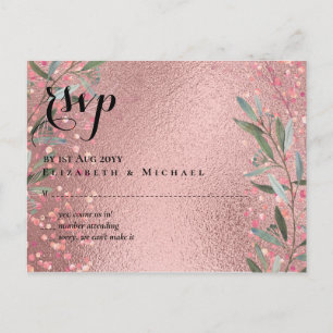 Rose Gold Eucalyptus Leaves Foil Look WEDDING Postcard