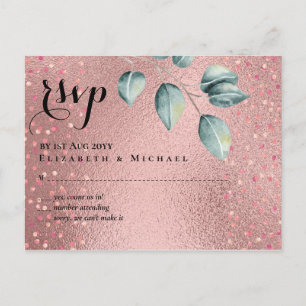 Rose Gold Eucalyptus Leaves Foil Look WEDDING Postcard