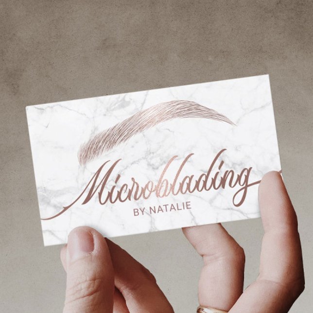 Rose Gold Eyebrow Salon Microblading Marble Business Card (Creator Uploaded)