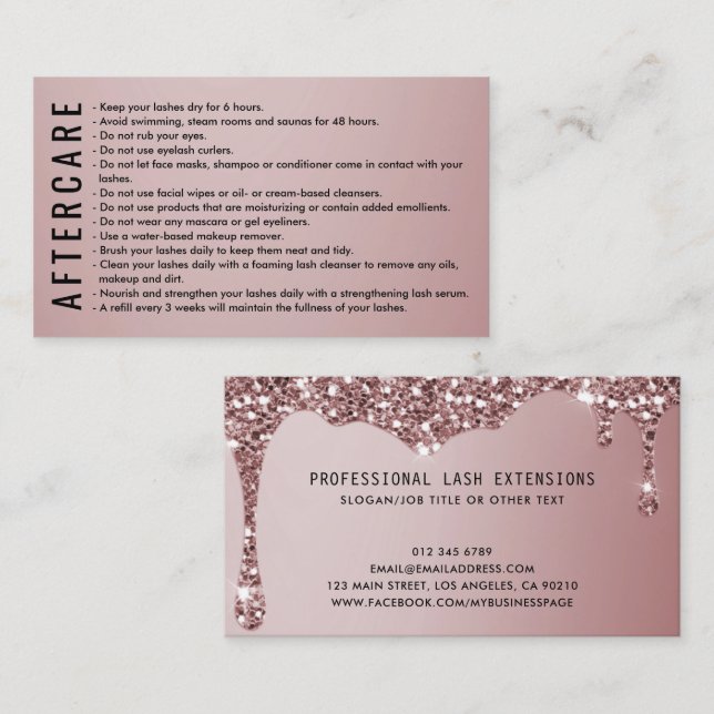 Rose Gold Eyelash/Brow Aftercare Instructions Business Card (Front/Back)