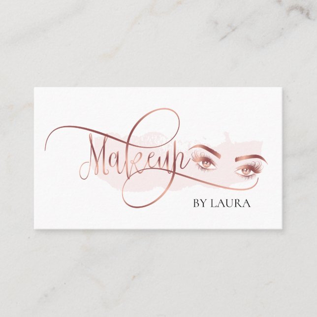 Rose gold eyes lashes makeup artist lash extension business card (Front)