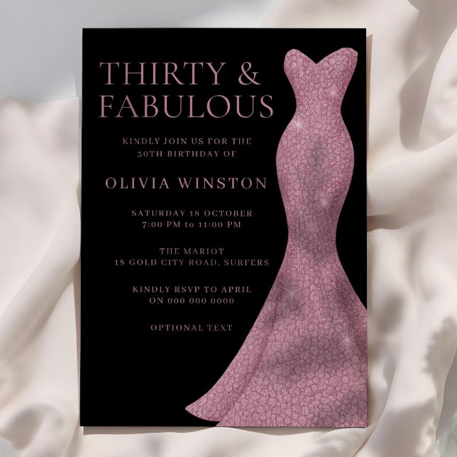 Rose Gold Fabulous Black Womans 30th Birthday Invitation (Creator Uploaded)