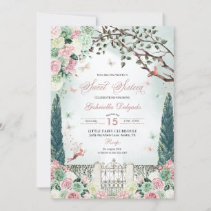 Rose Gold Fairy Enchanted Garden Sweet 16 Invitation