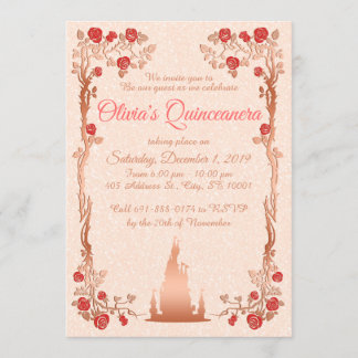 Rose Gold Fairytale Quinceanera Invitation