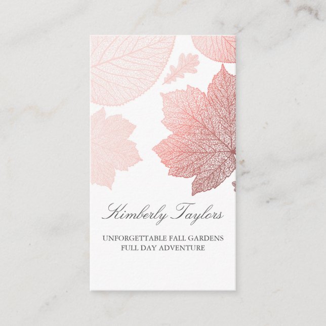 Rose Gold Fall Leaves Elegant Modern Garden Business Card (Front)