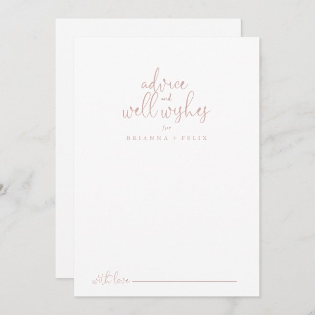 Rose Gold Fancy Script Wedding Well Wishes  Advice Card (Front/Back)