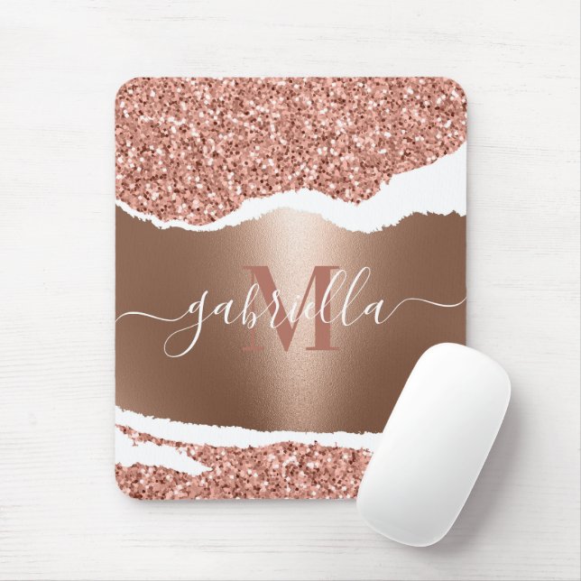 Rose Gold Faux and Glitter Mouse Mat (With Mouse)