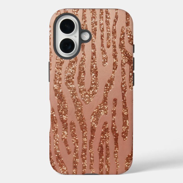 Rose Gold Faux Bois iPhone 16 Case (Back)