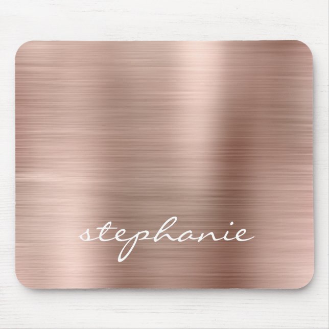 Rose Gold Faux Brushed Metal Personalised Mouse Mat (Front)