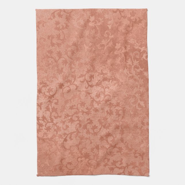 Rose Gold Faux Embossed Vintage Botanical Tea Towel (Vertical)