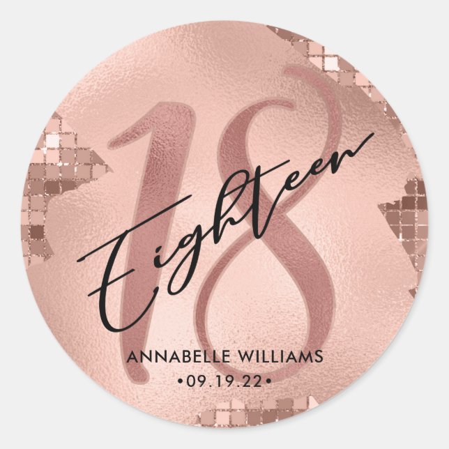 Rose Gold Faux Foil 18th Birthday Classic Round Sticker (Front)