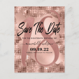 Rose Gold Faux Foil 18th Birthday Save The Date Postcard