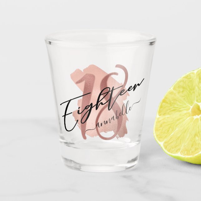 Rose Gold Faux Foil 18th Birthday Shot Glass (Front)