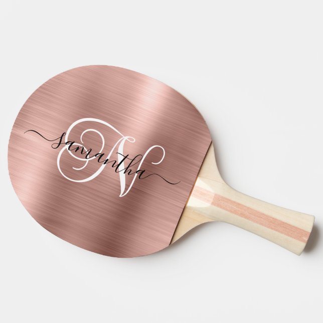 Rose Gold Faux Foil Curly Monogram Ping Pong Paddle (Side)