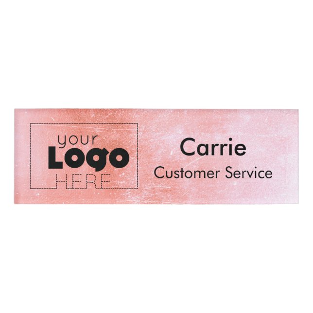 Rose Gold Faux Foil Employee Staff Name Logo Badge (Front)
