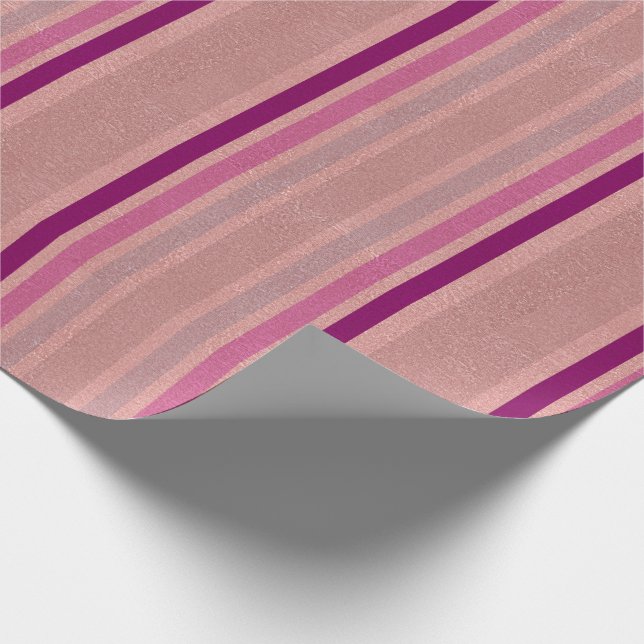 Rose Gold Faux Foil Glitter Pink Purple Stripes Wrapping Paper (Corner)