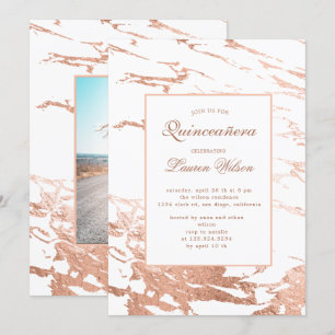 rose gold faux foil marble Quinceanera Invitation