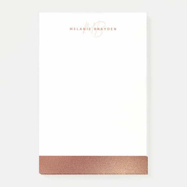 Rose Gold Faux Foil Minimalist Two Monogram Name Post-it Notes (Front)
