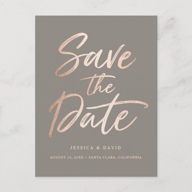 Rose Gold Faux Foil Script Announcement Postcard (Front)