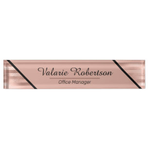 Rose Gold Faux Foil Stripped Girly Nameplate