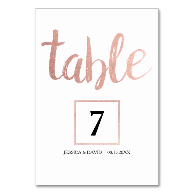 Rose Gold Faux Foil Table Number (Front)
