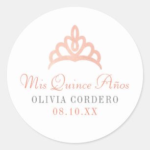 Rose Gold Faux Foil Tiara Quinceañera Classic Round Sticker