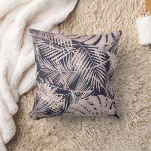 Rose Gold Faux Foil Tropical Foliage Cushion