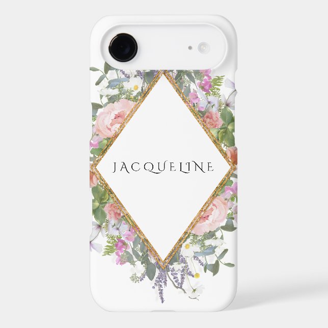 Rose Gold Faux Geometric Modern Peony Eucalyptus Case-Mate iPhone Case (Back)