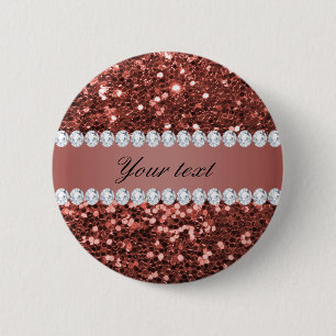 Rose Gold Faux Glitter and Diamonds Personalised 6 Cm Round Badge