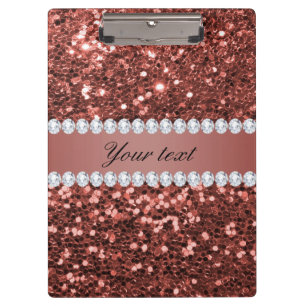 Rose Gold Faux Glitter and Diamonds Personalised Clipboard
